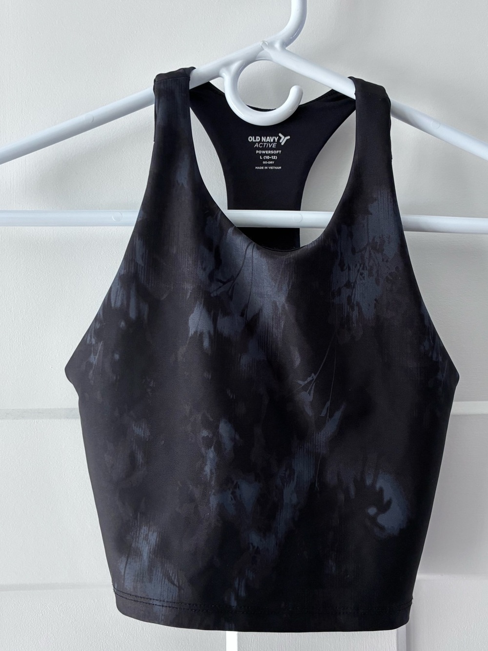 Old Navy Black and Charcoal Tie-Dye Racerback Sports Bra